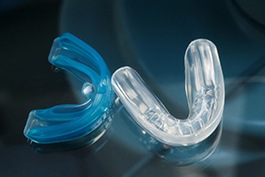 Blue and transparent mouthguards 