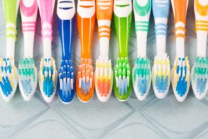 toothbrushes in line